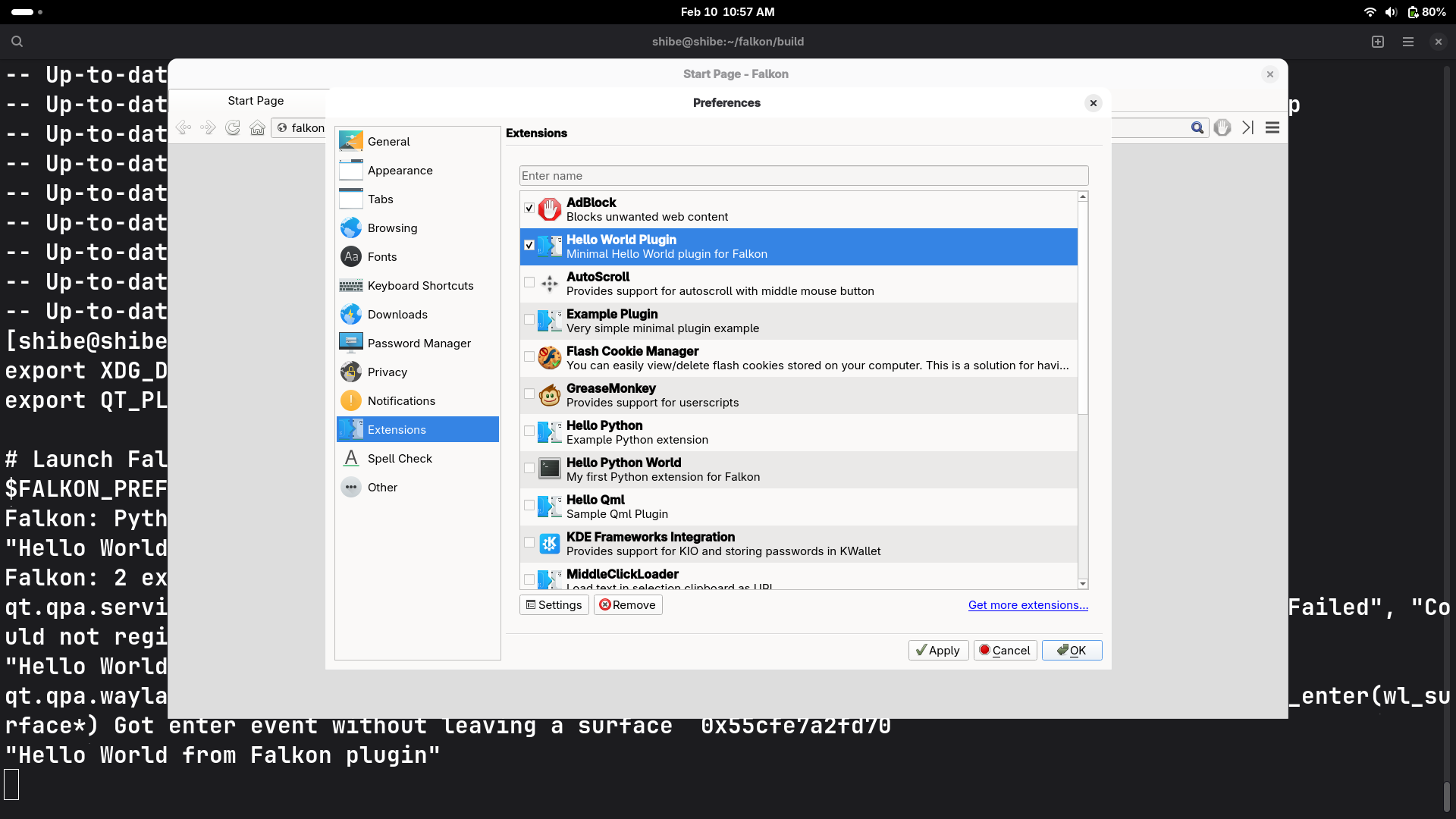 Falkon Hello World Extension